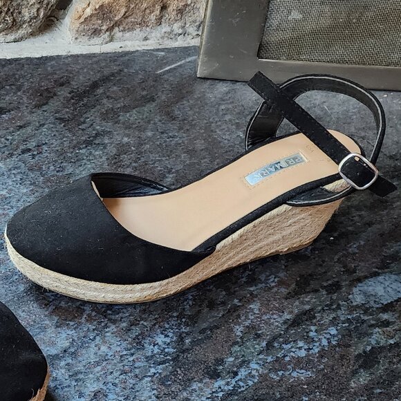 Primark Black Textile Strappy Wedges Size 7 - Picture 7 of 16